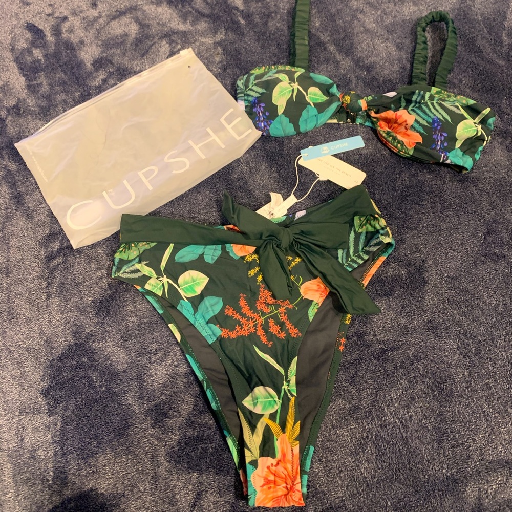 High Waisted Bikini Swimsuit Floral Print Tie Knot Two Piece Bathing Suit